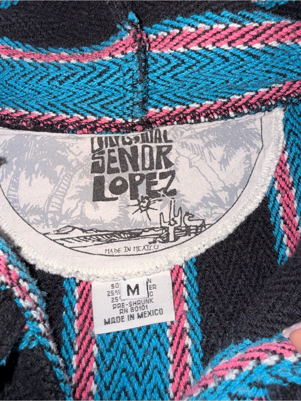 Baja Drug Rug Black Pullover with Blue, White and Pink Stripes - Picture 4 of 9